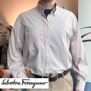 Salvatore Ferragamo Cotton Italy Plaid Pink Long Sleeve Shirt XL